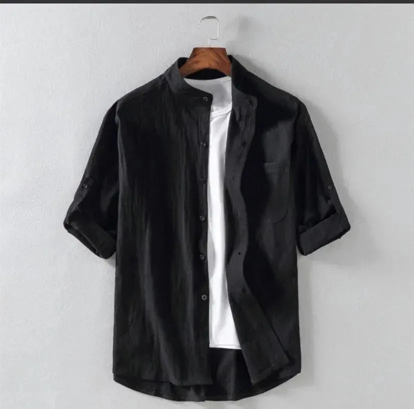 Men's Linen Stand Collar Loose Shirt - EX-STOCK CANADA
