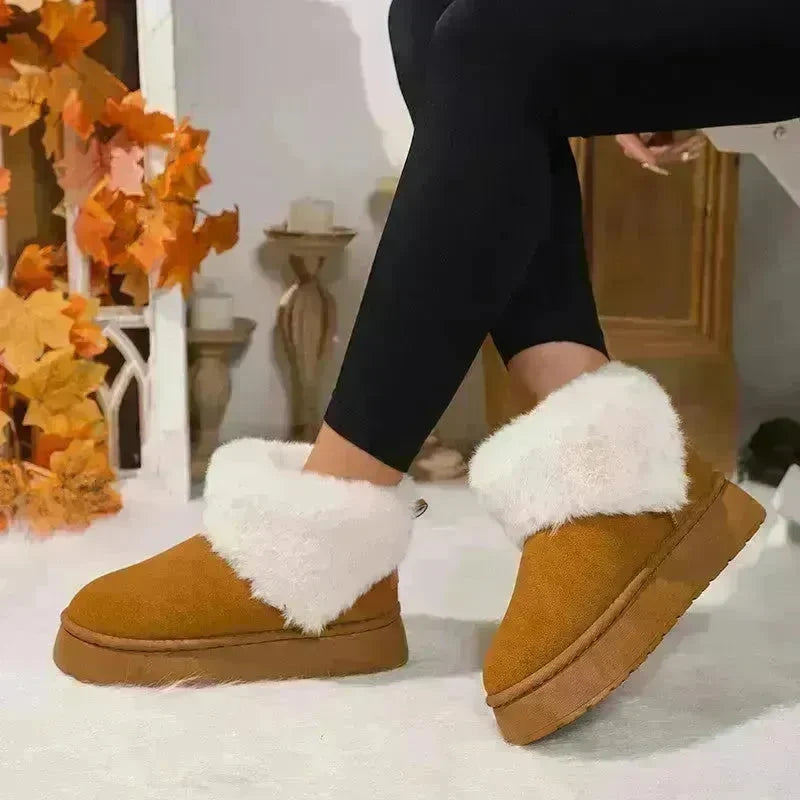 Winter Plush Snow Boots Fashion Round Toe Flat Thickened Suede Cotton Shoes For Women Casual Warm Short Boot - EX-STOCK CANADA