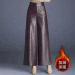 High Waist Thick Loose Big Leg Straight All-matching Wide Leg Leather trouser Pants For Women - EX-STOCK CANADA