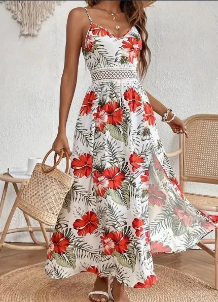 Elegant Spring chic Vacation Resort floral summer maxi dress - EX-STOCK CANADA