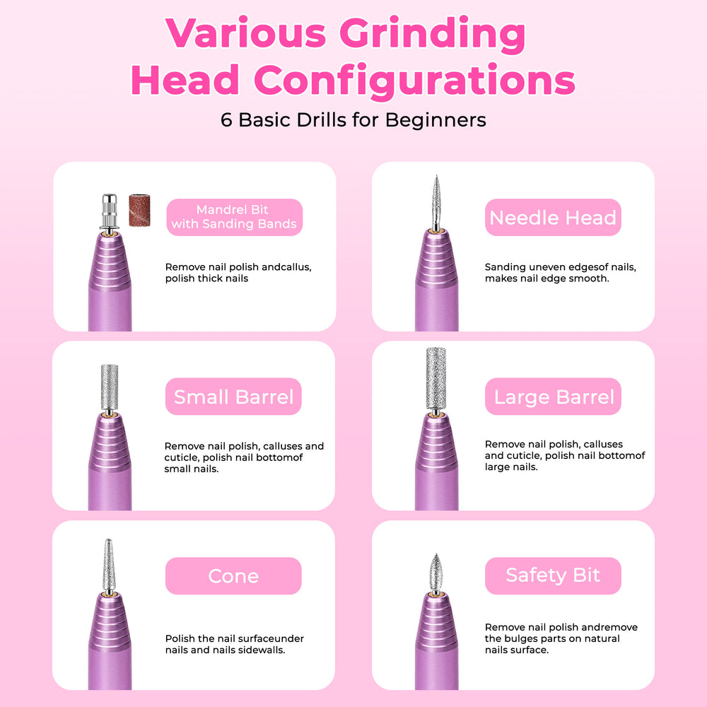 Perceuse à ongles électrique portable, kit de lime à ongles professionnel pour acide acrylique, gel pour ongles, coupe des ongles avec perceuse à ongles, bande abrasive pour pédicure, or roseEX-STOCK Canada 