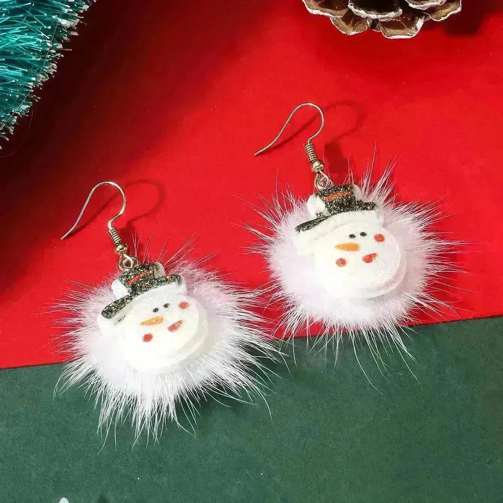 Winter Snowflake Hair Ball Earrings Ins Cute Christmas Elk Santa Claus Stock Element Earrings Women Jewelry - EX-STOCK CANADA