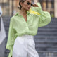 Loose Lapel Lantern Long Sleeves Blouse Shirt For Women - EX-STOCK CANADA