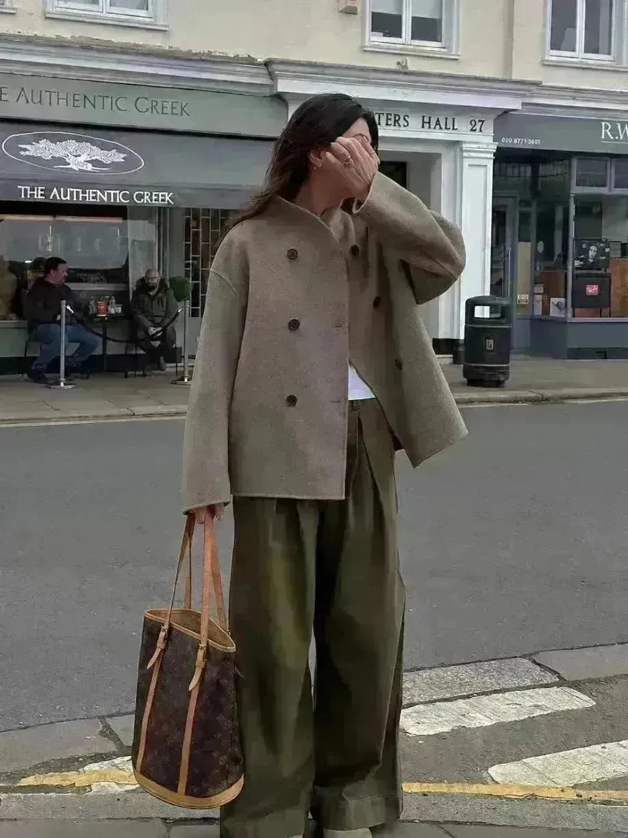 Fall Winter Double Breasted Solid Color Cashmere coat for women - EX-STOCK CANADA