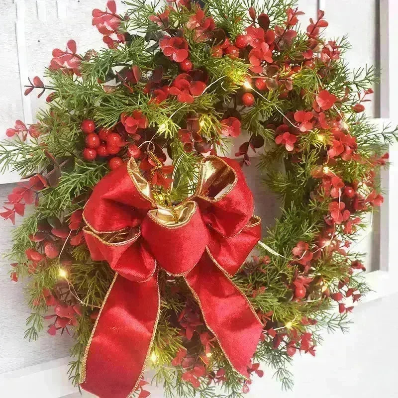 Artifical Cherry Pattern Wreaths Christmas Wreath Red Door Wreath Wall Hanging Garland Ornaments Rattan Circle Wall Decoration - EX-STOCK CANADA