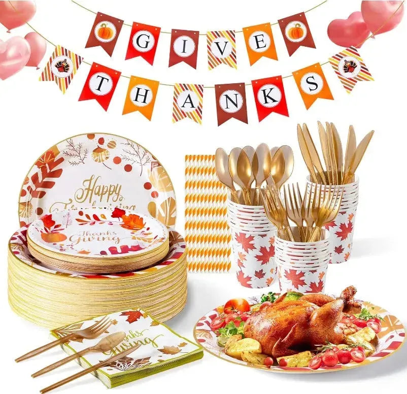 Thanksgiving Disposable Plates And Napkins Party Supplies Tableware Dinnerware Set - EX-STOCK CANADA