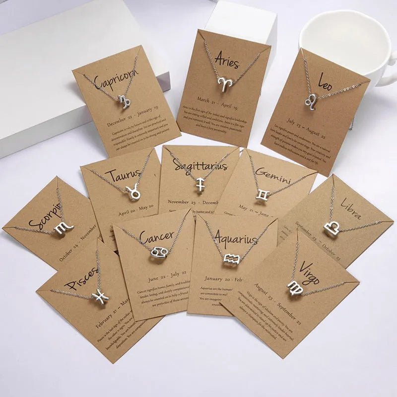 12 Zodiac Sign Necklaces With Gift Card Constellations Pendant Necklace Jewelry - EX-STOCK CANADA