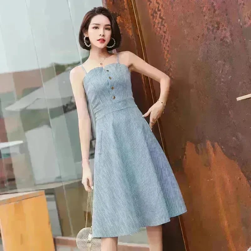 Women Summer Ins Super fashion Skirt dress  Spaghetti strap Midi skater dress - EX-STOCK CANADA