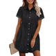 European And American Washed Denim Lapel Ruffled Denim Dress Jeans Flared dress Casual Denim mini dress - EX-STOCK Canada