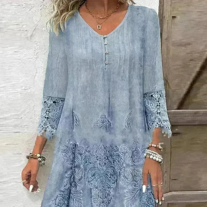 Flowers Lace Dress Summer Solid Color Womens Clothing - EX-STOCK CANADA