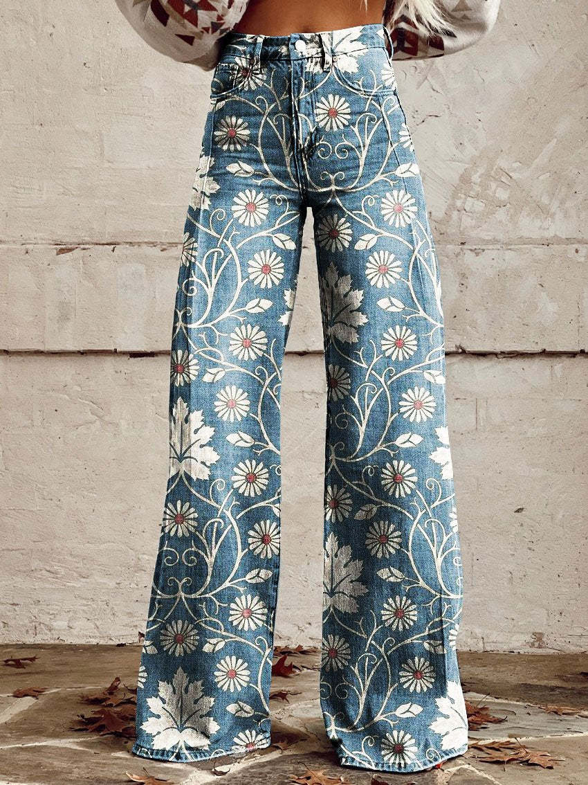 Women's Wide-leg Pants Fashion High Waist Casual Trousers 3D Printing 
