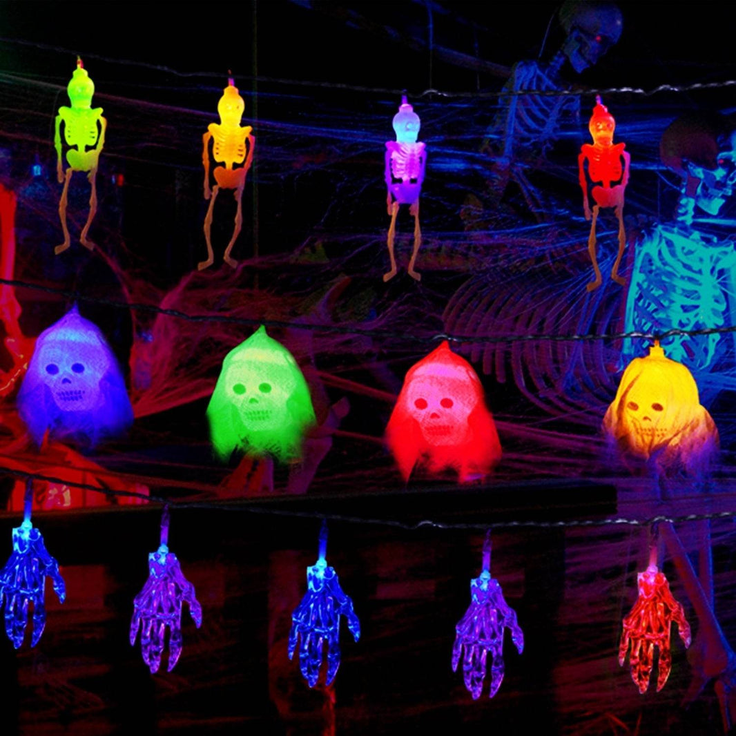 Set Of 3Pcs Halloween Light Decorations Total 50 LEDs 24ft Halloween String Lights Colorful 3D Skeleton Ghost String Lights Gauze Skull String Lights Spooky Hands String Lights For Indoor Outdoor Part - EX-STOCK Canada