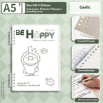 Notebook with cartoon character design on a green checkered background