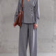 Women's Light Gray Blazer & Wide-Leg Pants Set – Asymmetric V-Neck | XS–2XL