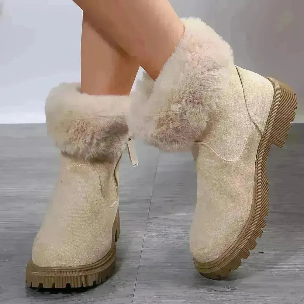 Warm Plush Boots Winter Fashion Side-Zipper Snow Boot For Women Outdoor Thickened Low-heeled Shoes - EX-STOCK CANADA