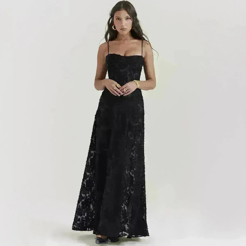Fashion Suspender Lace Long Dress Summer Strapless Collar Elegant Evening Dresses For Women - EX-STOCK CANADA