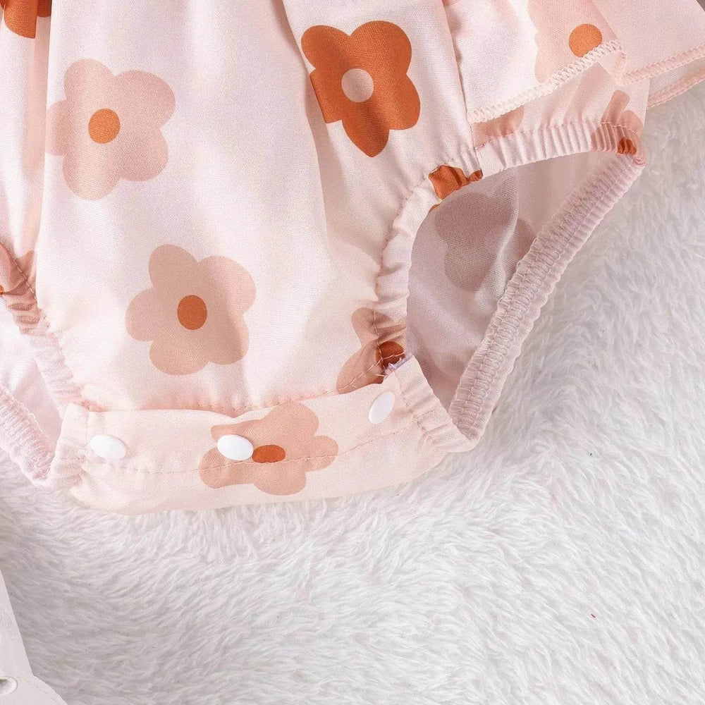 One-piece Romper Pants Bow Headdress Suit Baby girl casual pink romper with head bowtie - EX-STOCK Canada