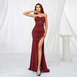 Elegant strapless Slit Long Sequin dress Formal Evening dress - EX-STOCK CANADA