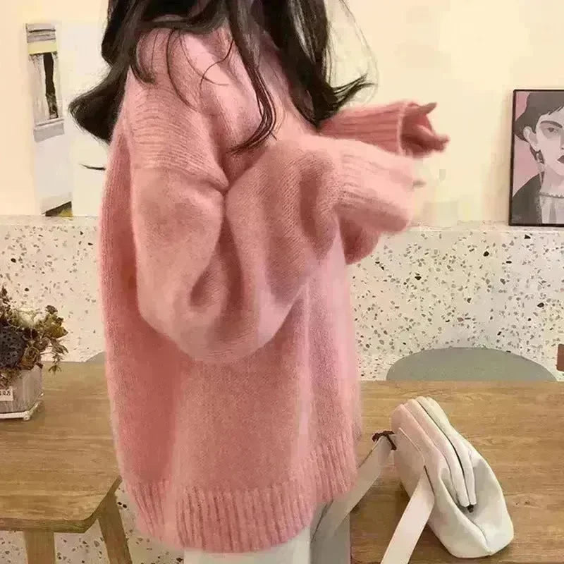 Fall Winter Round Neck Oversize Fleece Plush Pullover Sweater for women - EX-STOCK CANADA