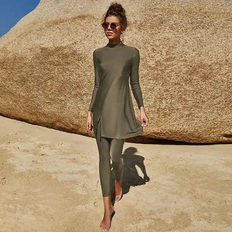Pure Color Long-sleeved Trousers Fully Surrounded Conservative Beach Surfing Sunscreen ArabSwimsuit - EX-STOCK Canada