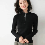 Women Autumn Winter Slim Fit High neck Half zip Knitted sweater Top - EX-STOCK Canada