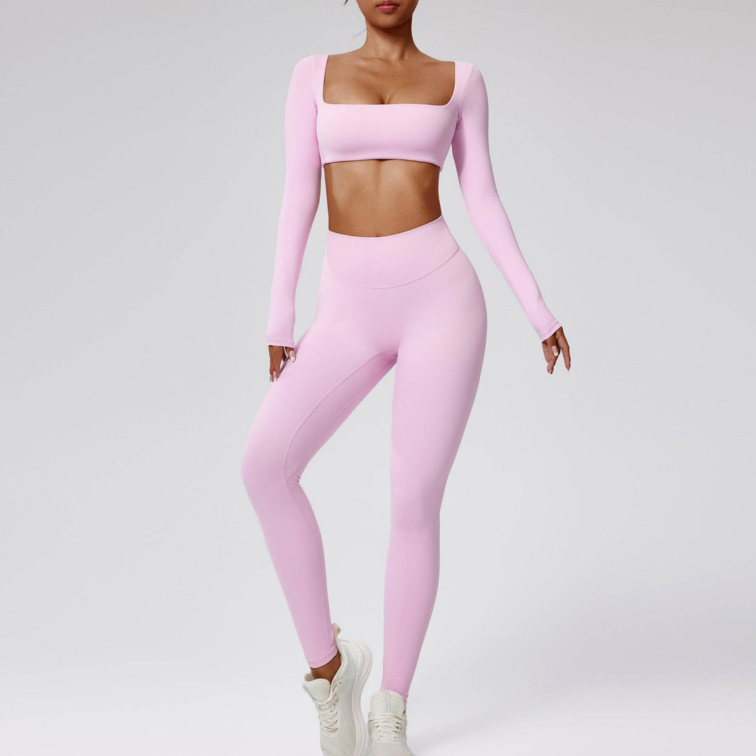Quick-drying Nude Feel Running Sports Workout Yoga Clothes 2pcs set Long sleeve Crop top and High Waist Pant - EX-STOCK Canada