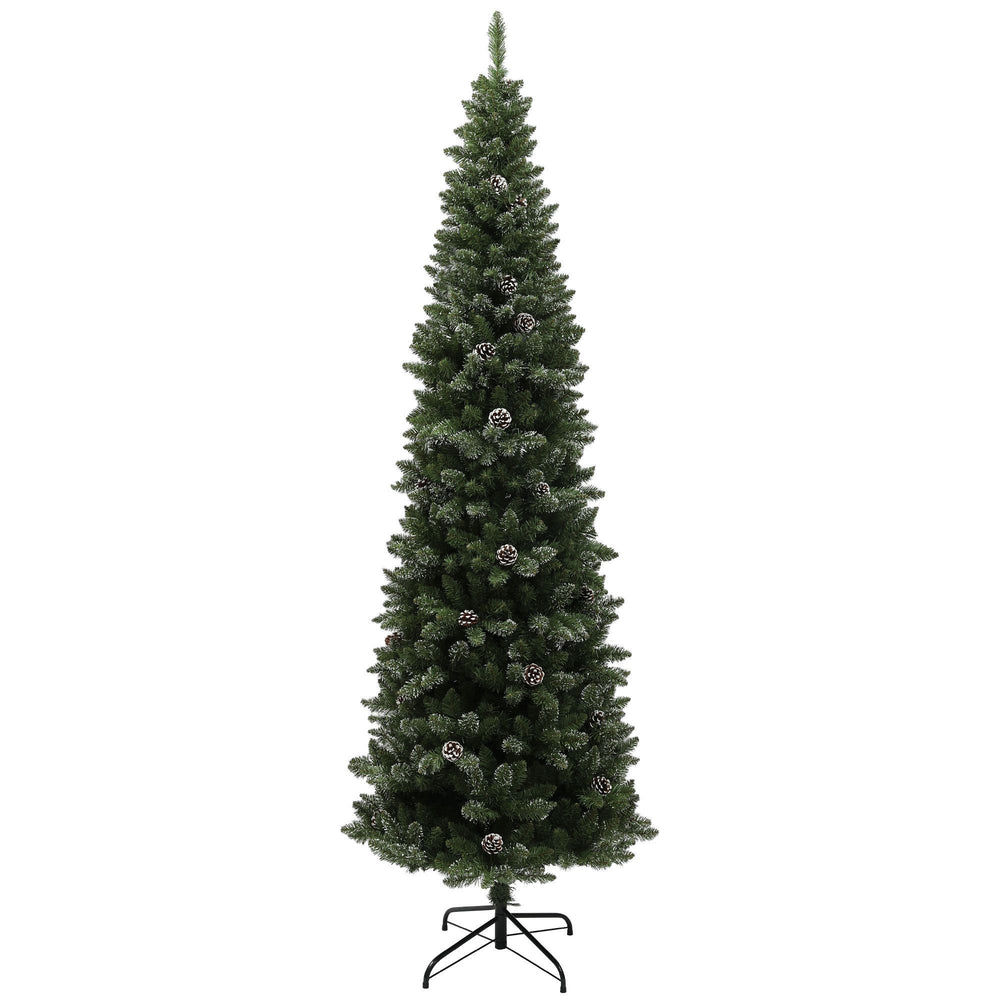 7ft Artificial Pencil Christmas Tree With 980 Branches, Pinecones, Metal Stand, Realistic Xmas Tree For Home EX-STOCK Canada 