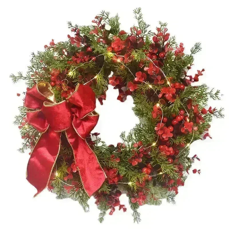 Artifical Cherry Pattern Wreaths Christmas Wreath Red Door Wreath Wall Hanging Garland Ornaments Rattan Circle Wall Decoration - EX-STOCK CANADA