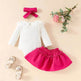 Two piece Baby Girl Lace Ruffles Long-sleeve romper Bow Skirt Hair Bowtie Band baby girl outwear - EX-STOCK Canada