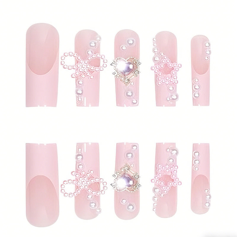 24 pcs Nail Art avec nœud papillon, ongles faux longs avec longue pipe en eau, pointes d'ongles carrées, faux onglesEX-STOCK Canada 