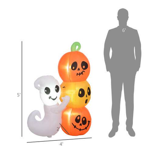 HOMCOM 5ft Inflatable Halloween Decoration Ghost And Pumpkin, Blow Up Outdoor LED Yard Display, Waterproof - EX-STOCK Canada