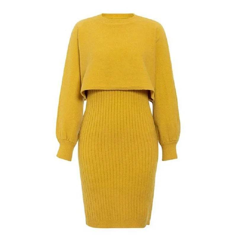 Women 2pcs Winter Outfit Cashmere dress Cropped Pullover top - EX-STOCK Canada