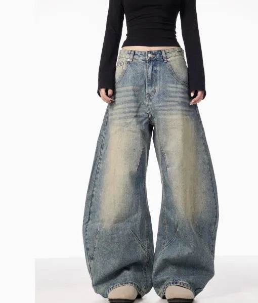 American Retro Washed Distressed Loose Wide-leg Baggy Jeans Pant For Women - EX-STOCK Canada