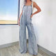 Retro Washed Raw Edge Denim Wide-leg Suspender Denim Jumpsuit Baggy Denim Jeans Jumper - EX-STOCK Canada