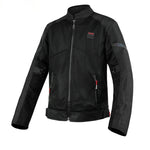 Black motorcycle jacket with brand logo on a white background
