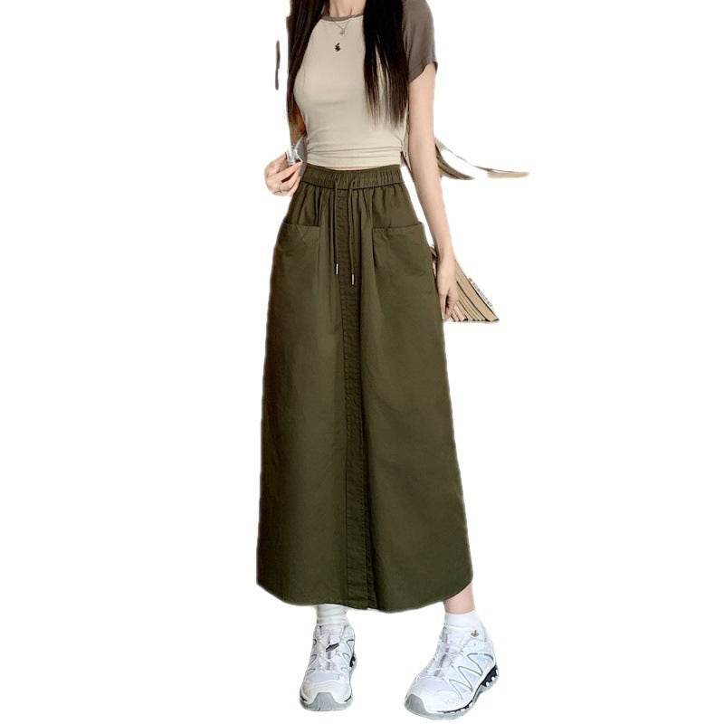 Women's front slit Washed Cotton Midi Cargo Skirt - EX-STOCK Canada
