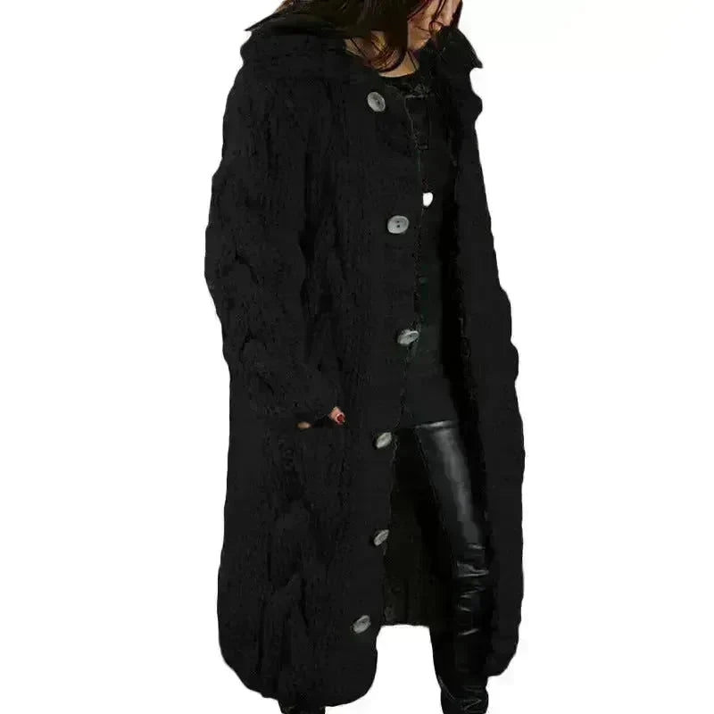 Chunky Long Knitted Hoodie winter Long Cardigan  sweater Jacket women - EX-STOCK CANADA