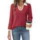 Casual Color Matching Lapel Long Sleeve Blouse Top Women - EX-STOCK CANADA