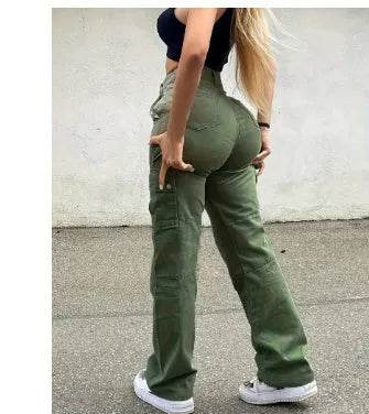 Straight Leg Cargo Pants Women High Waist Casual Baggy Pants - EX-STOCK Canada