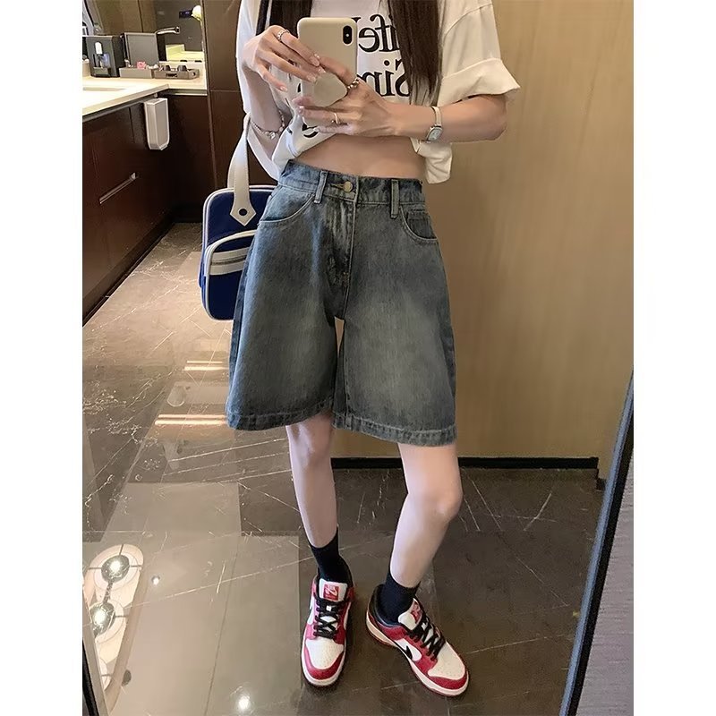 Retro Women's Elastic Waist Summer Denim Shorts