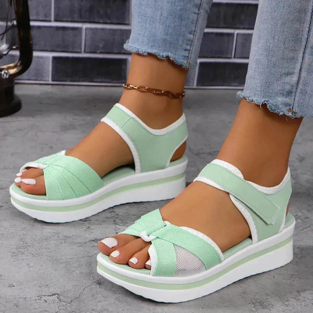 Summer Mesh Chunky Cross-strap Platform Sandals With Velcro-design Thick Sole Flats Beach Shoes Women - EX-STOCK Canada