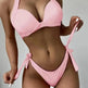 European And American Solid Color Neck Bikini Strap Split Hard Cup Crimp Swimsuit - EX-STOCK CANADA