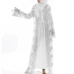 White Chiffon Sequin Embroidery Dubai Abaya Kimono Middle East ArabClothing - EX-STOCK Canada