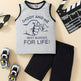 Summer Trendy Boys Letter Fist Print Sleeveless Casual Pants Suit Sleeveless two piece for boys Daddy and me outfit - EX-STOCK Canada
