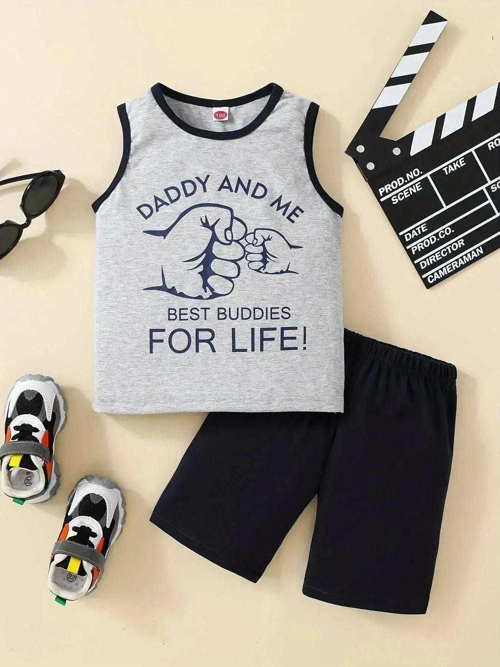 Summer Trendy Boys Letter Fist Print Sleeveless Casual Pants Suit Sleeveless two piece for boys Daddy and me outfit - EX-STOCK Canada