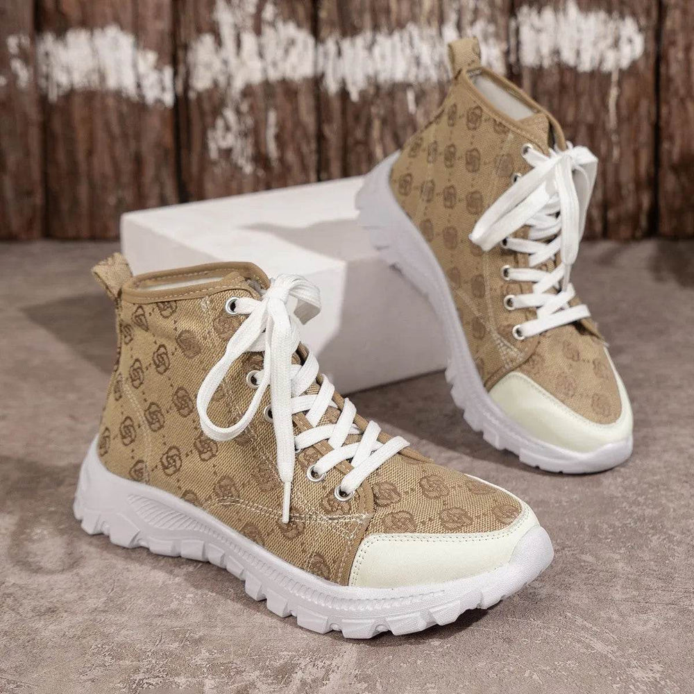 Rose-printed Lace-up Boots Fashion Breathable Canvas Shoes Sports Casual Non-slip Thick-soled Short Boot For Women - EX-STOCK Canada