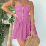 Fashion Women's Halter Denim Mini Flared Dress - EX-STOCK CANADA