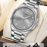 TOMI Diamond Encrusted Quartz Watch for Men – Stainless Steel Dress Watch grey