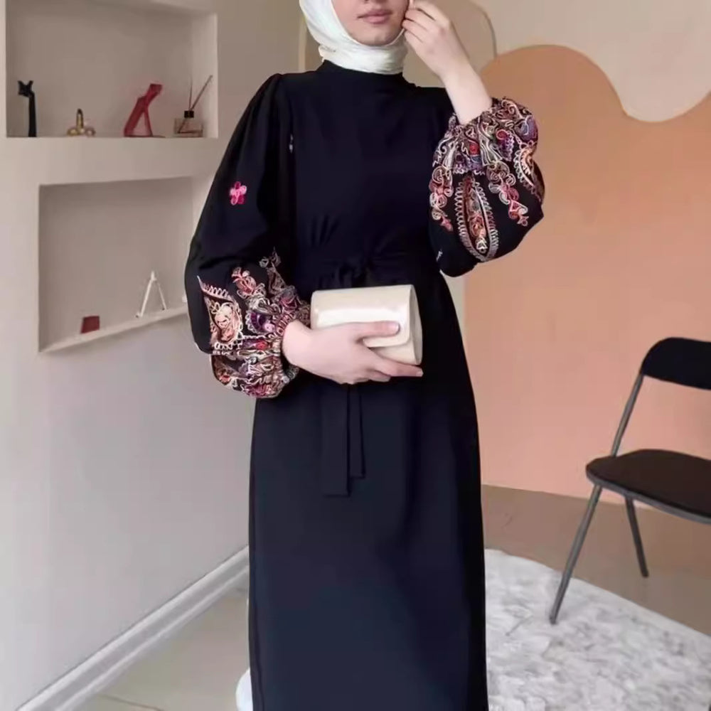 Temperament Printed Loose Long Muslim Gown Dress - EX-STOCK Canada