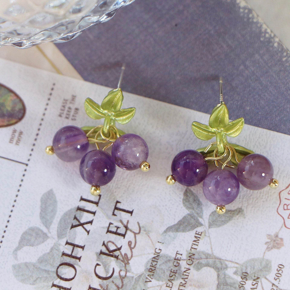 Female Purple Blueberry Fruit Beaded Earrings - EX-STOCK Canada